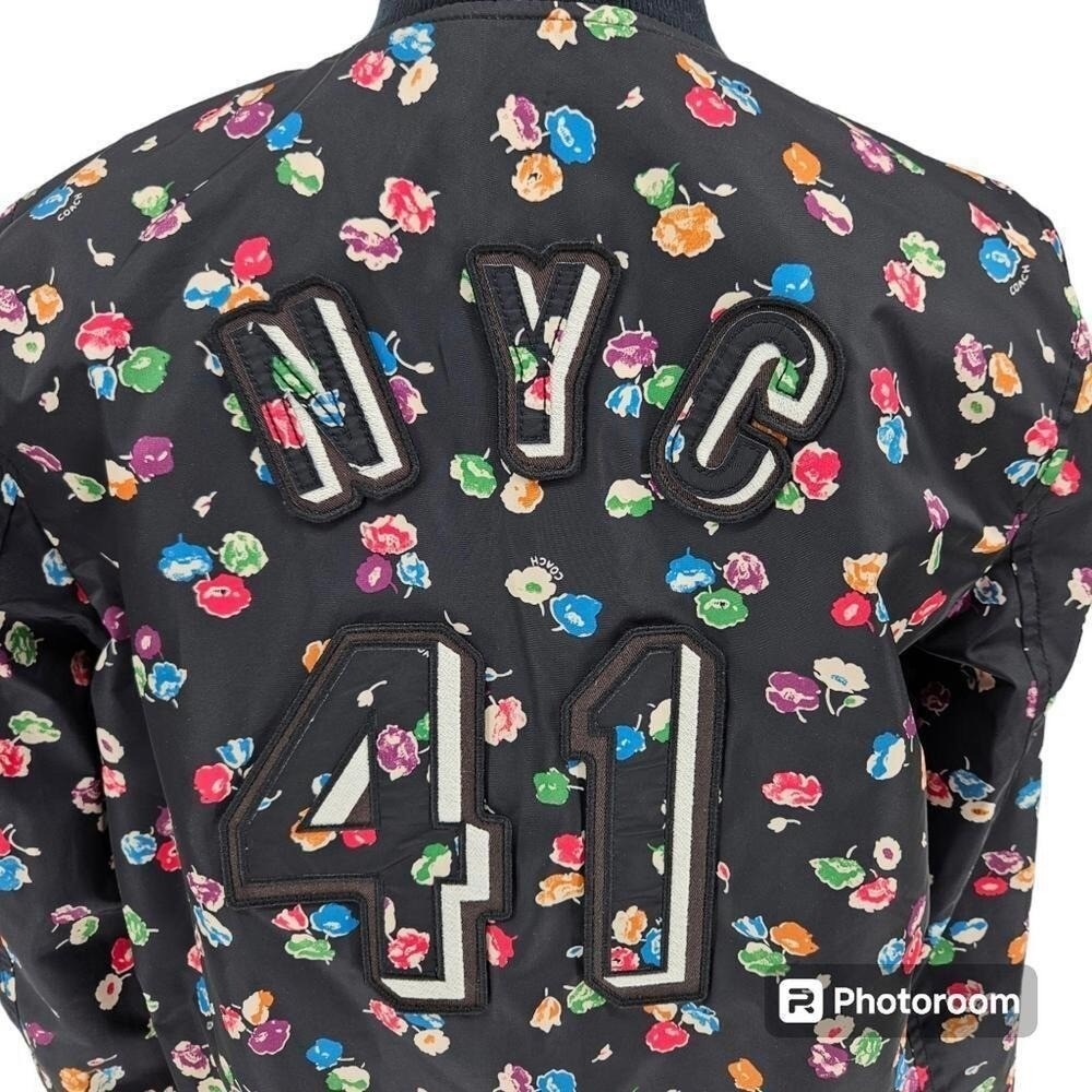 Coach Reversible Bomber Jacket Womens S Black Floral NYC 41 Varsity Coat - Picture 5 of 13
